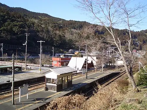 The station platform in 2007. The level crossing can be seen in the background.