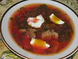 Ukrainian green borscht including both sorrel and beetroot