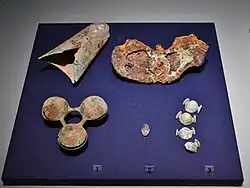 Triple rei and bataku horse bells from Menguro Kofun [ja], Shimane Prefecture (Shimane Museum of Ancient Izumo)