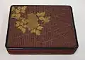 Basketwork box with peonies. Bamboo, lacquer, and gold hiramaki-e. Edo period, second half of 19th century