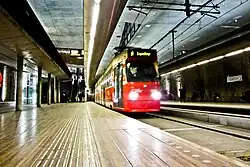 Tramtunnel with wooden platforms