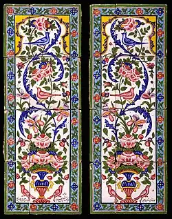 Gol o bolbol motif on earthenware tiles, from the Qajar-era