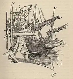 A Junk alongside a warship