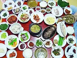 Table setting in Jeolla Province with many banchan