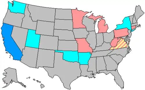 Summary of party change of U.S. House seats in the 2000 House election   6+ Democratic gain   6+ Republican gain   3–5 Democratic gain   3–5 Republican gain   1–2 Democratic gain   1–2 Republican gain   no net change   1–2 Independent gain