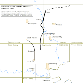 1955 tornado tracks map