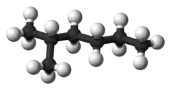 Ball and stick model of 2-methylhexane