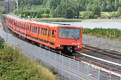 M100, the oldest class still in use, en route to Vuosaari