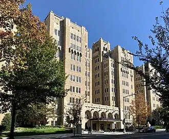 A photograph of a large brick building