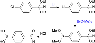 Synthese von 4-Formylphenylboronsäure aus 4-Chlorbenzaldehy und Lithiummetall