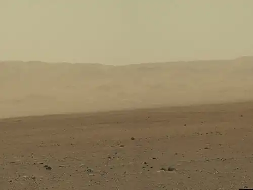 Gale Crater rim about 18 km (11 mi) North of the Curiosity rover (August 9, 2012).