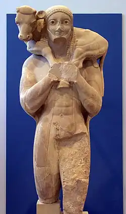 The Moschophoros or calf-bearer, c. 570 BC, Athens, Acropolis Museum