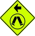 (W6-V2-2) Pedestrian Crossing Ahead on Side Road (turn left) (used in Victoria)