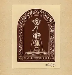 A monochromatic brown image of a cherebum fountain