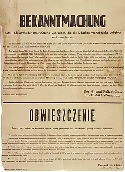 Announcement by the Chief of SS and Police 5.09.1942—Death penalty for Poles offering any help to Jews