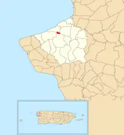 Location of Tejas within the municipality of Aguada shown in red