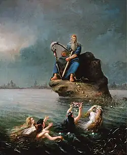 Väinämöinen playing a large harp by Rudolf Åkerblom [fi], 1885