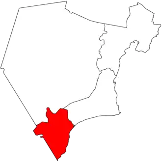 The wilayat of Al Jazer in the Al Wusta Governorate in Oman filled in red.