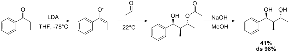 Aldol–Tishchenko reaction starting from propiophenone and acetaldehyde