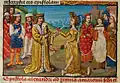 Folio 66v.: Alexander’s meeting with Talistris, Queen of the Amazons.