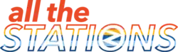 A coloured logo in the colours of a rainbow, with ALL THE STATIONS printed in caps with 'all the' in bright orange.