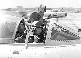 Amos Lapidot 1956 as pilot of a Dassault Ouragan at Hatzor Airbase