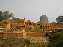 View of Sarnath, looking from the ancient Mulagandha Kuty Vihara towards the Dhamek Stupa