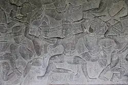 Bas-relief of elbow strike. Located at Angkor Wat (12th century)