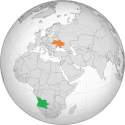 Map indicating locations of Angola and Ukraine