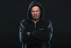 Facial expression of a person having emotions of anger