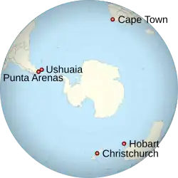 A location map of Antarctic Gateway Cities