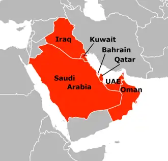 Location of Gulf Arab States