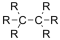 Two sp3 carbon atoms bonded to each other.