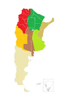Map showing the different regions of Argentina based on climate and soil types