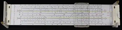 Back of slide rule with multiple scales