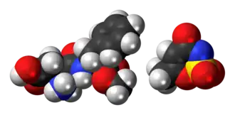 Space-filling models of the component ions of aspartame-acesulfame salt