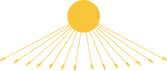 Disc emanating rays of light ending in hands