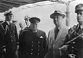 President Franklin D. Roosevelt and Prime Minister Winston Churchill aboard the USS Augusta after signing the Atlantic Charter, 1941