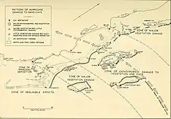 Black-and-white map of then-British Honduras showing hurricane damage.