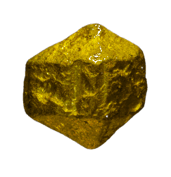 A Fiveling of gold, half a centimeter tall.