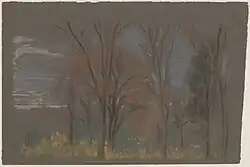 Autumn Woods, pastel on dark brown wove paper (18.4 x 27.8 cm)