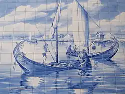 A depiction of moliceiros at work collecting moliço on the Ria de Aveiro