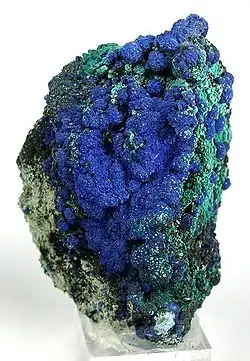 Azurite on malachite from Helvetia. Size: 6.6 x 4.3 x 3.1 cm.