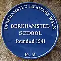 Blue plaque on Berkhamsted School Old Hall