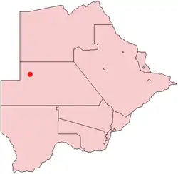 Location of Ghanzi in Botswana