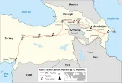 Location of Baku–Tbilisi–Ceyhan pipeline
