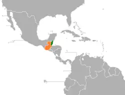 Map indicating locations of Belize and Guatemala