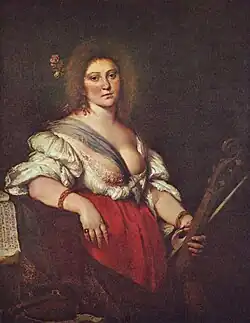 Gambenspielerin (The Viola da gamba Player), by Bernardo Strozzi, c. 1630–1640; portrait is of composer Barbara Strozzi (1619-1677) – Gemäldegalerie, Dresden.