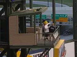 Bernie Brewer (left) in his dugout at American Family Field.