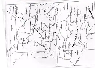 Map of Betsileo kingdoms; Fisakana is in the north (left) on the map.